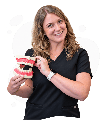 Woman holding a dental example image sm